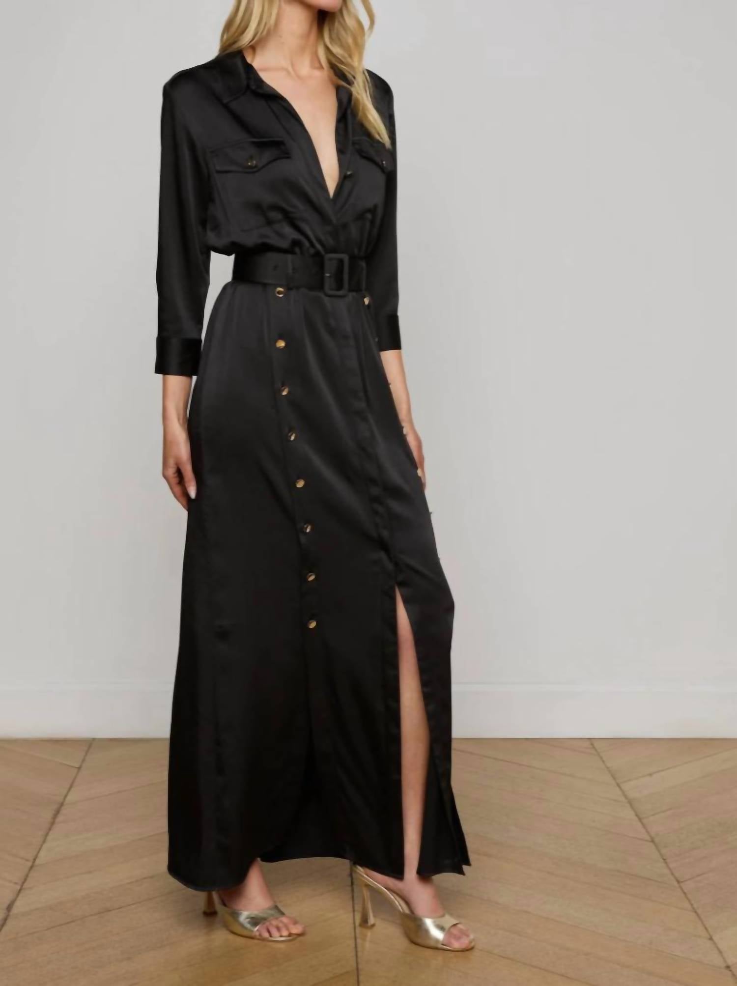 L'Agence - Uriah Satin Maxi Shirt Dress