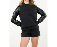 THML Mixed Media Textured Top in black - women's blouse