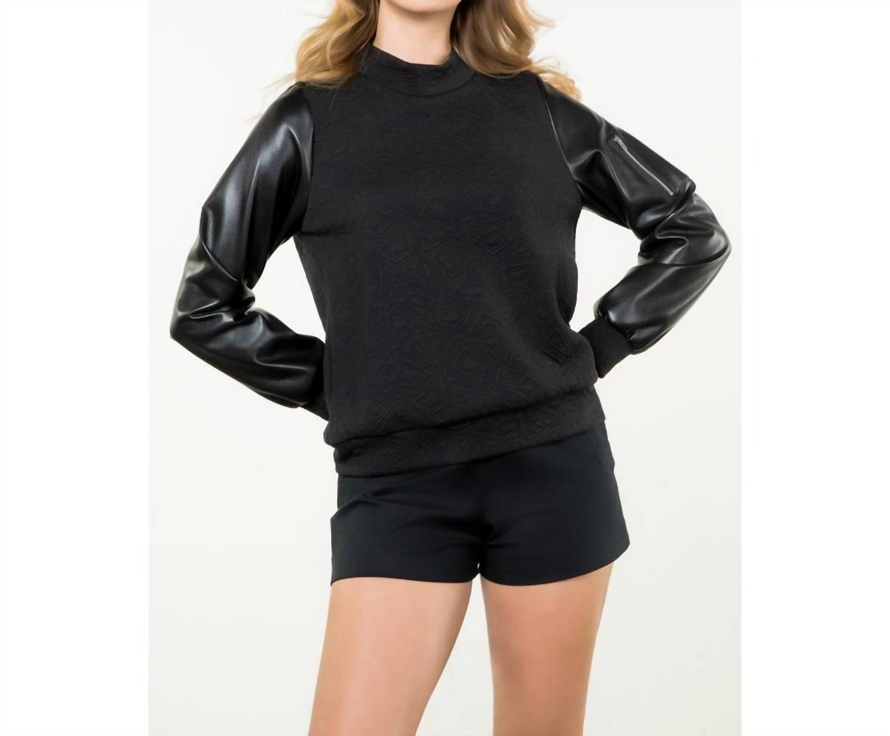 THML Mixed Media Textured Top in black - women's blouse