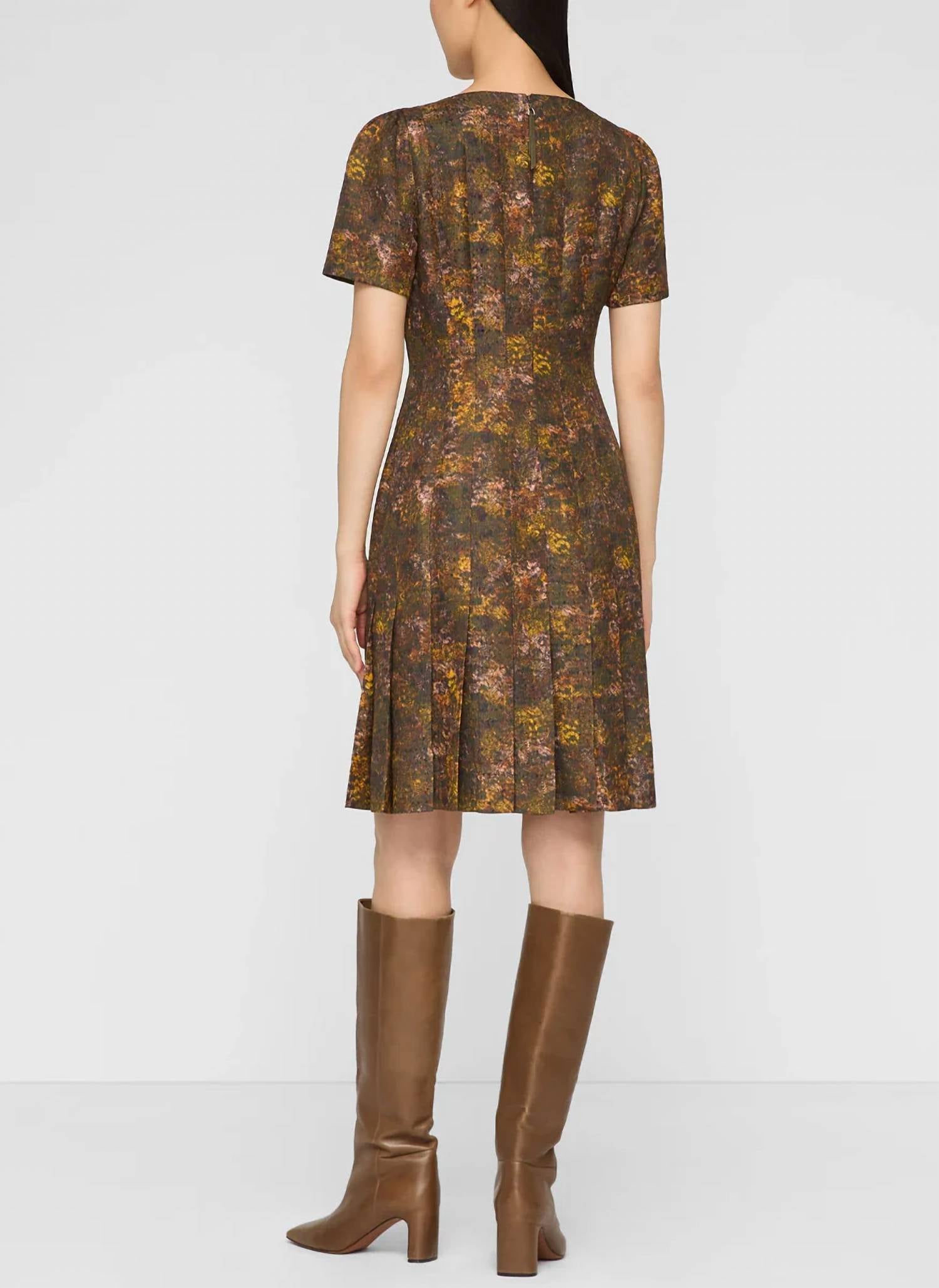 Lafayette 148 - Impression Print Silk-Wool Hand Pleated Short Sleeve Dress