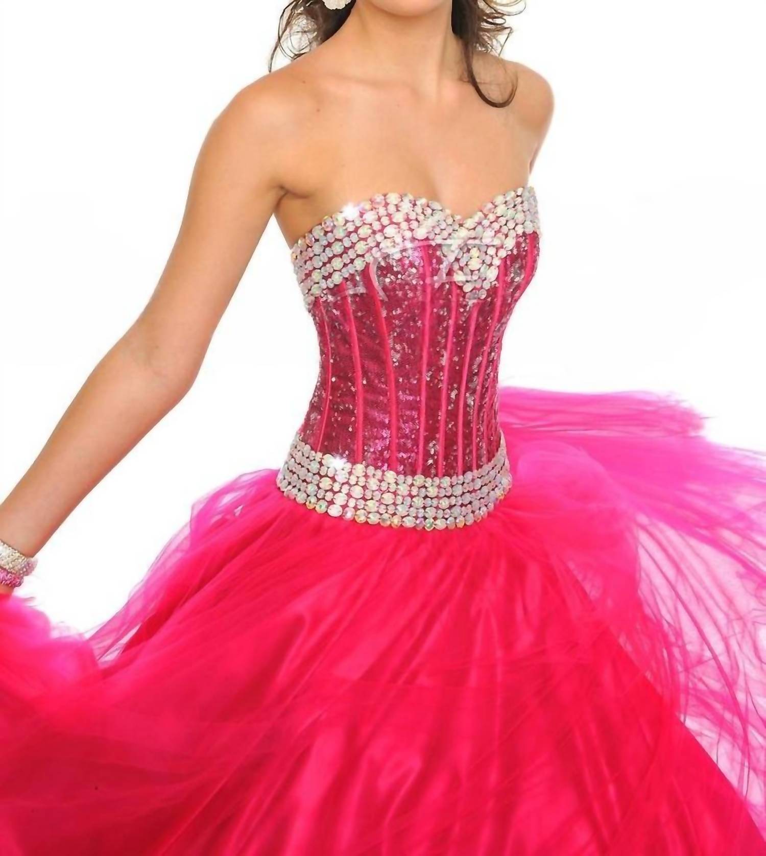 Precious Formals - Beaded Strapless Tulle Gown