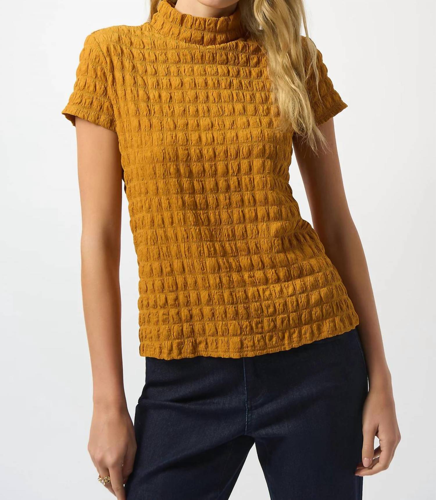 Joseph Ribkoff - Textured Mock Neck Short Sleeves Boxy Top