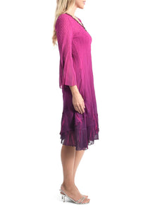 Komarov - Ombré Slit Sleeve Charmeuse & Chiffon Cocktail Dress