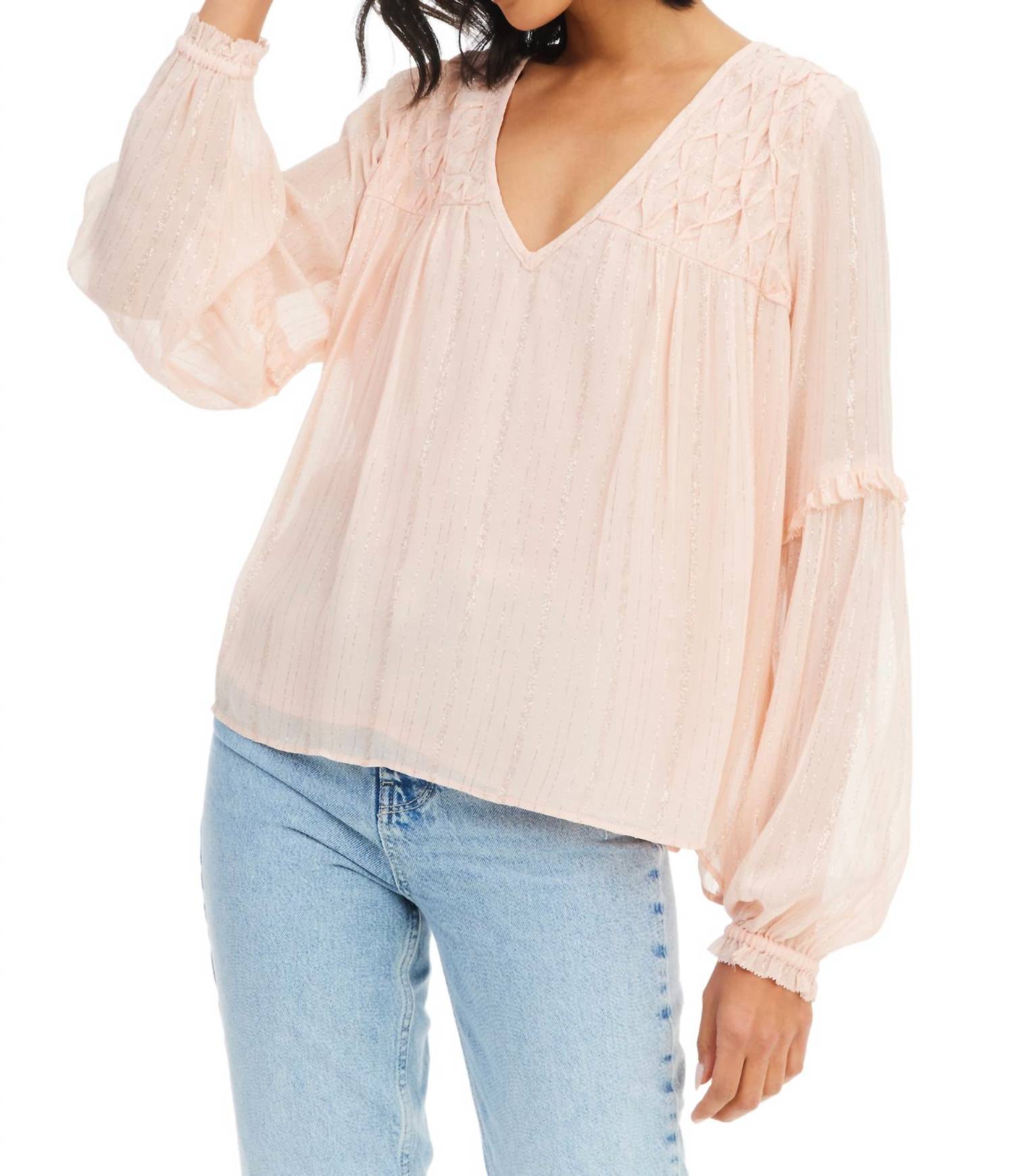 ALLISON NEW YORK Tara V-neck Blouse in blush - women's blouse