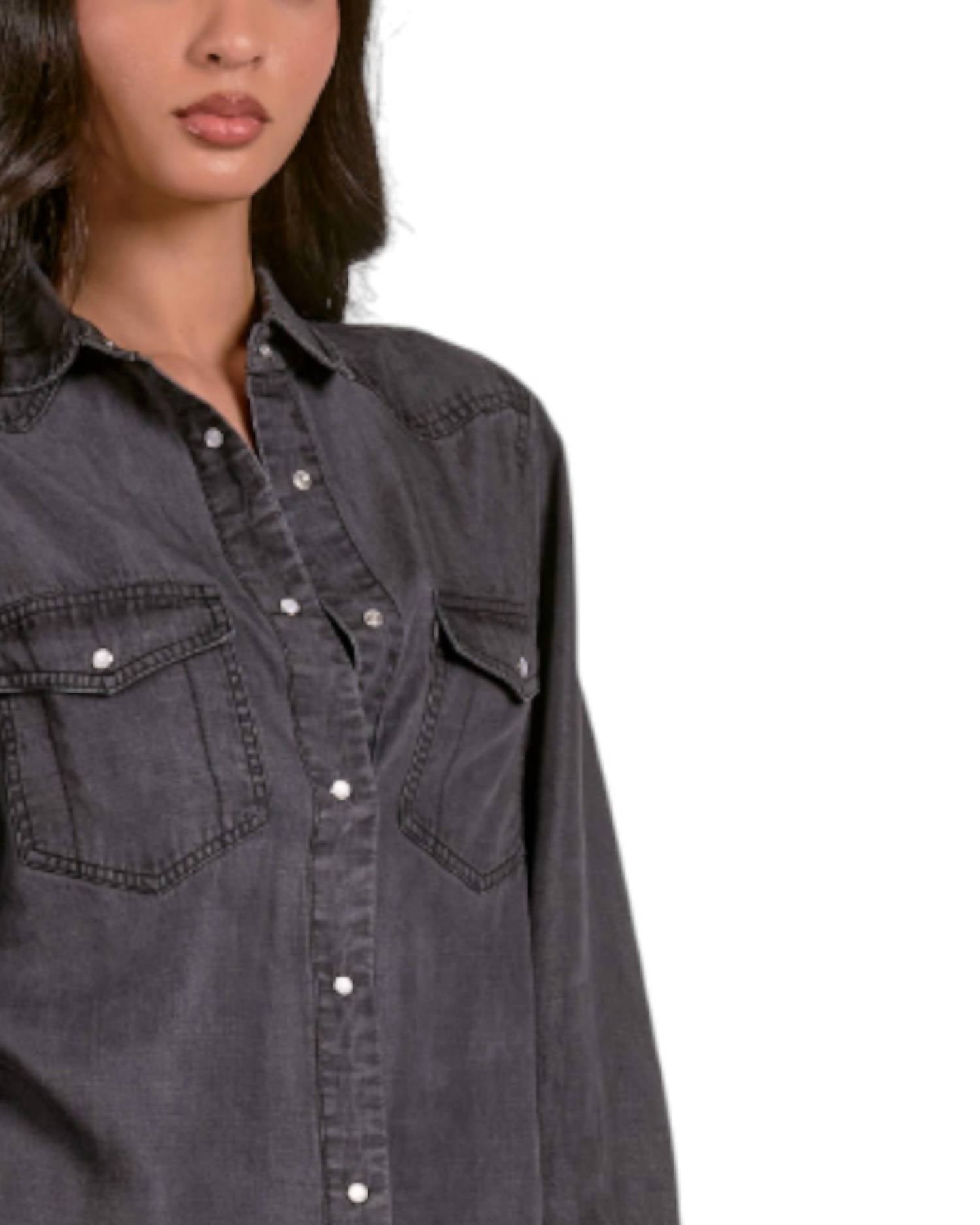 Elan - Darcy Pearl Snap Button Down