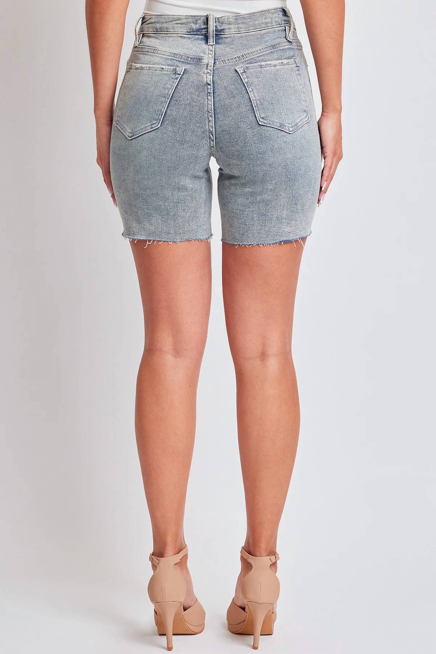 Ymi - High Rise Long Denim Distressed Shorts