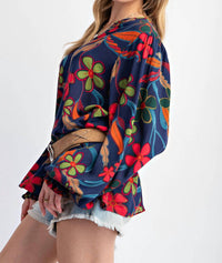 Easel Peach Blossom Floral Gauze Top - Plus in navy - women's blouse - view 4