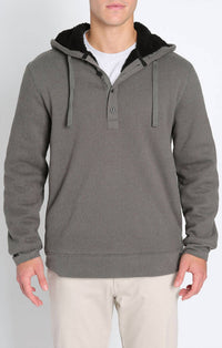 Jachs New York - Sherpa Lined Ultra Soft Ribbed Hooded Henley Sweatshirt