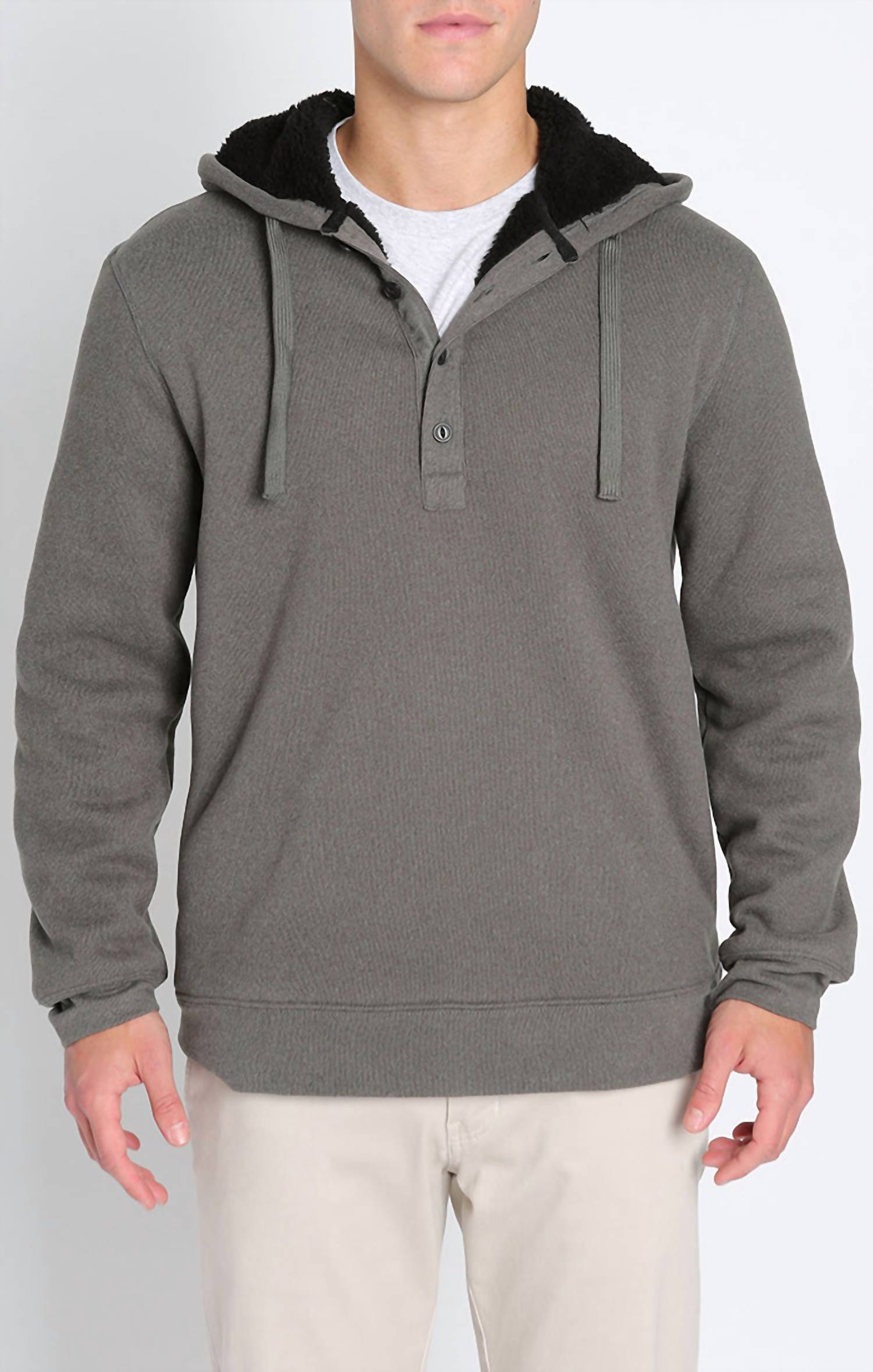 Jachs New York - Sherpa Lined Ultra Soft Ribbed Hooded Henley Sweatshirt