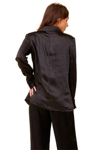 Vintage Havana Heavy Satin Blazer in black - women's jacket - alternate view