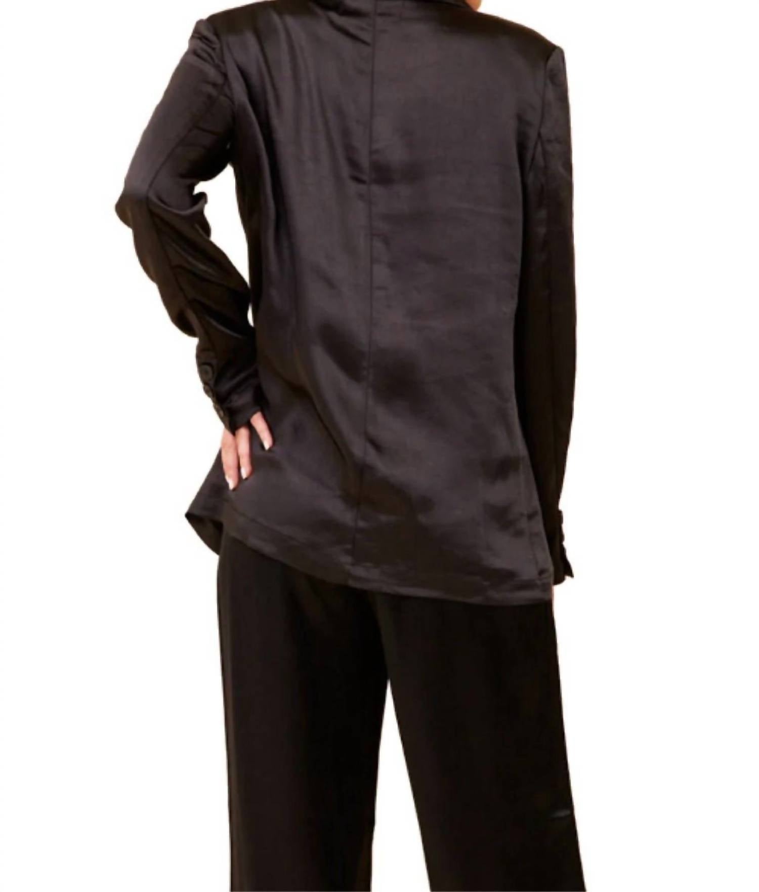 Vintage Havana Heavy Satin Blazer in black - women's jacket - detail view