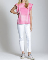 APNY Ruffle Cap Sleeve Tee in pink stripe - women's blouse - view 4