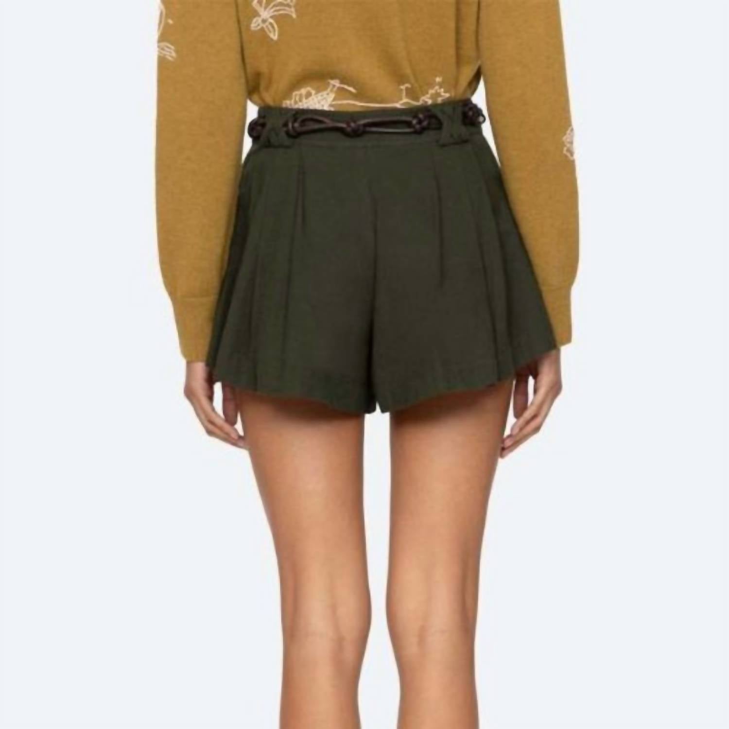 SEA Shai Belted Shorts in army green - women's shorts - alternate view