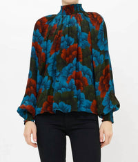 Velvet By Graham & Spencer - Women's Smocked High Neck Blouse Top
