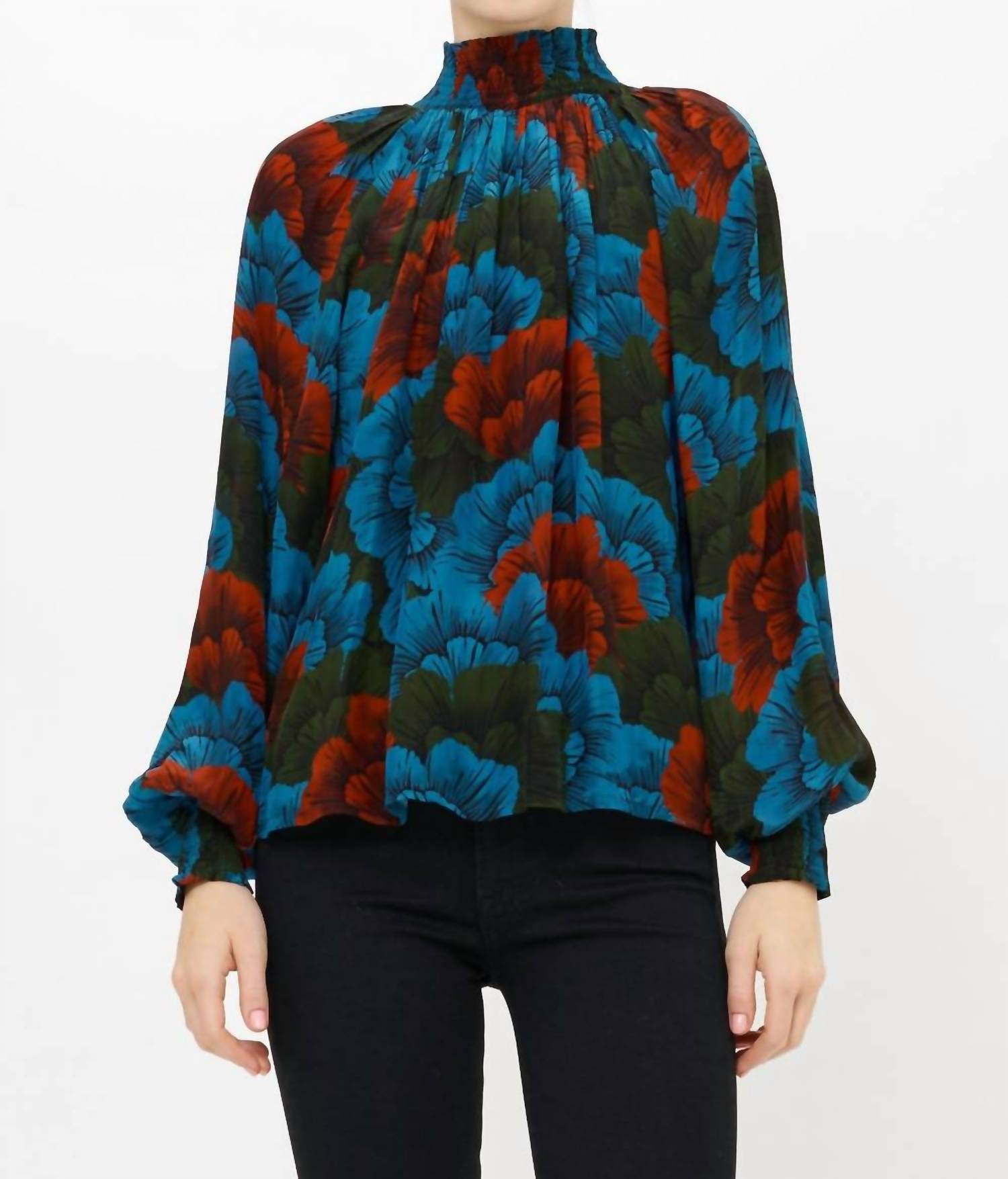 Velvet By Graham & Spencer - Women's Smocked High Neck Blouse Top