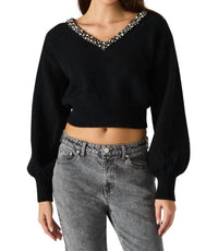 STEVE MADDEN Crystal Embellished Sweater in black - women's sweater