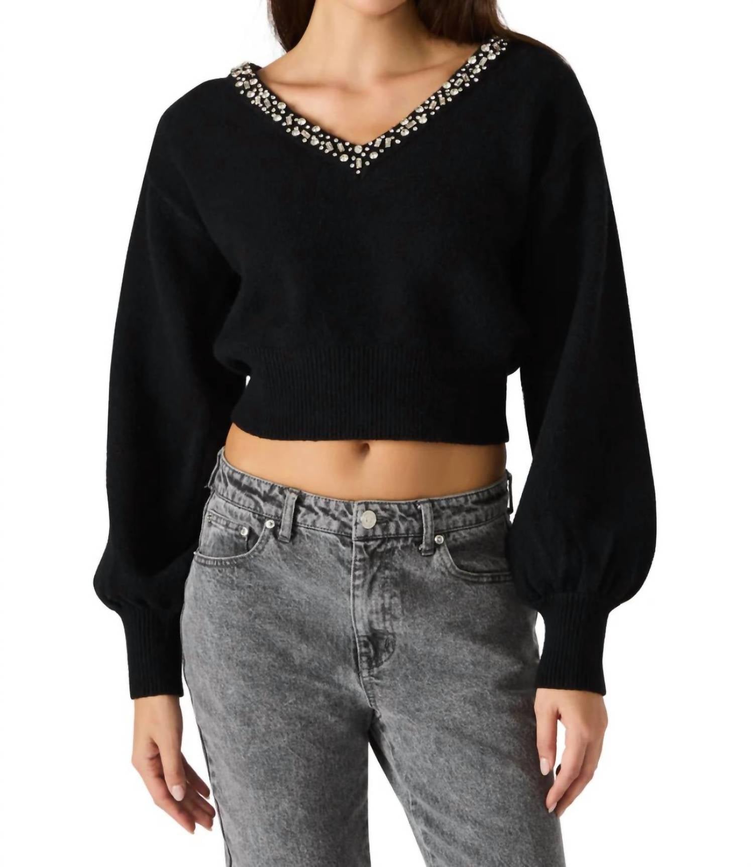 STEVE MADDEN Crystal Embellished Sweater in black - women's sweater