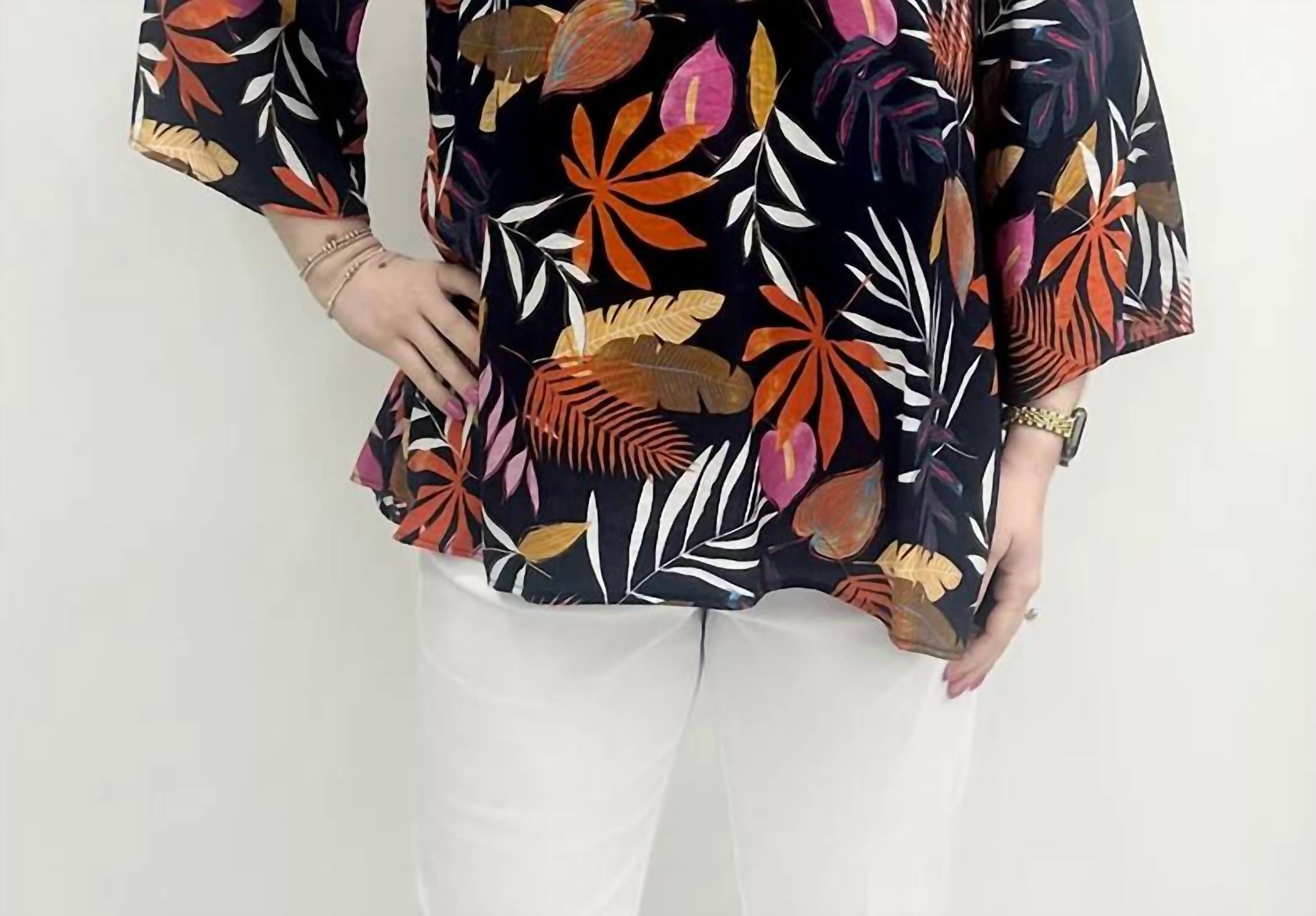 Pure Essence - Hi-low Hem Bell Sleeve V-neck Top