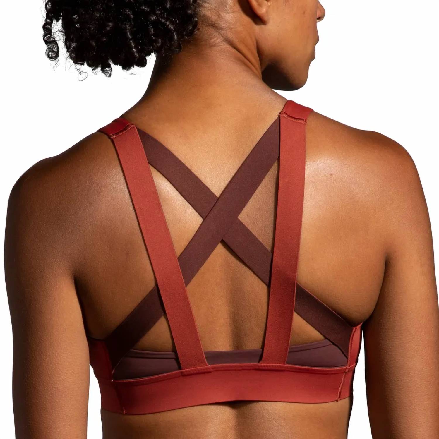 BROOKS Drive Plunge Run Bra in copper run raisin ice blue - women's intimate - detail view