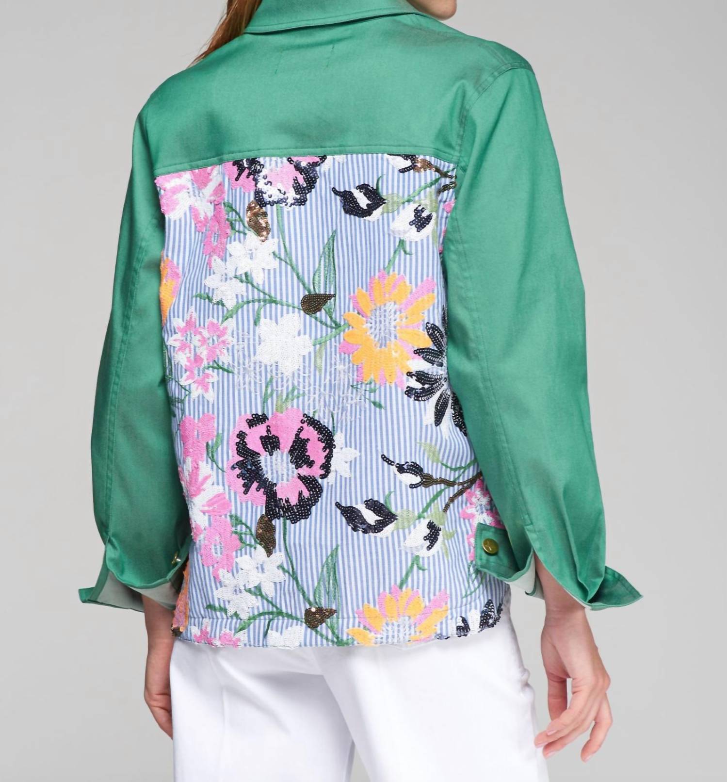 Vilagallo Olivia Shirt Jacket in green multi 1 - women's jacket - alternate view