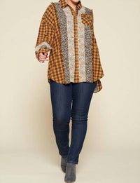 Plaid Oversized Floral And Animal Print Plus Shirt