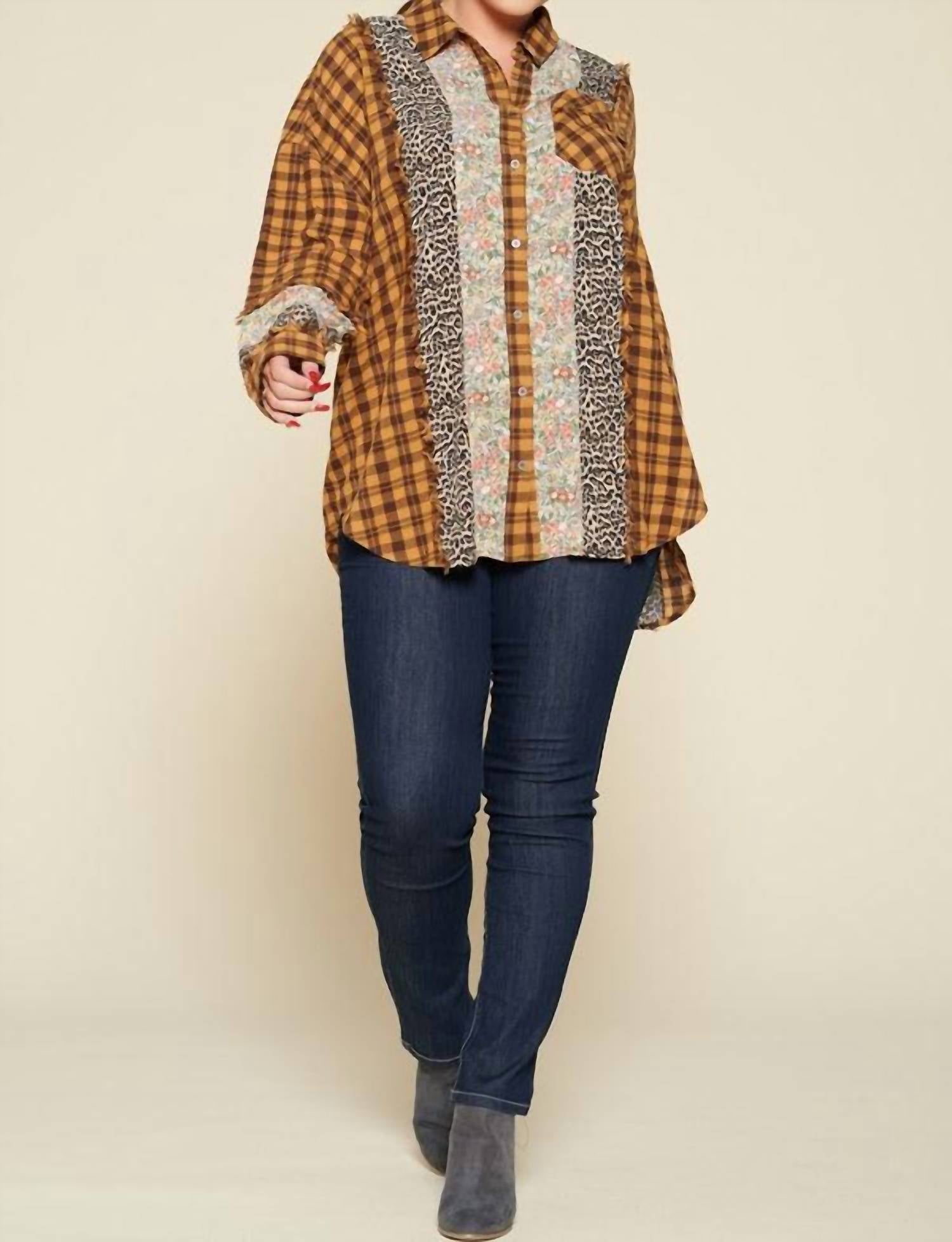 Plaid Oversized Floral And Animal Print Plus Shirt