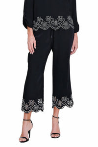 Multiples - Embroidered Hem Wide Leg Crop Pant