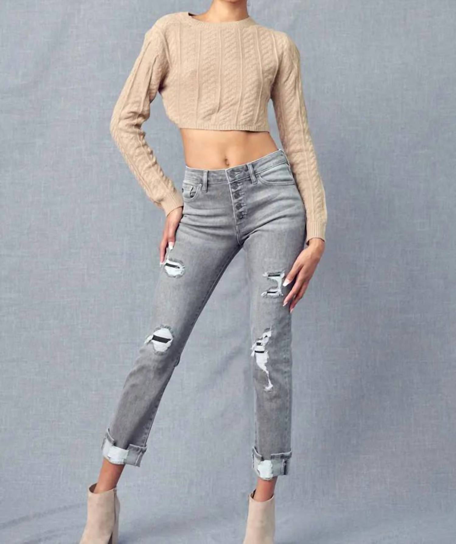 Kancan - Distress High Rise Skinny Straight Jean