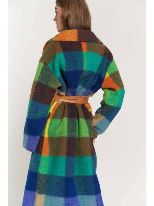 Davi & Dani - Fuzzy Fringe Bottom Hem Detail Waist Belt Midi Coat