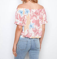 Charlie B - Printed Short Sleeve Off-shoulder Blouse