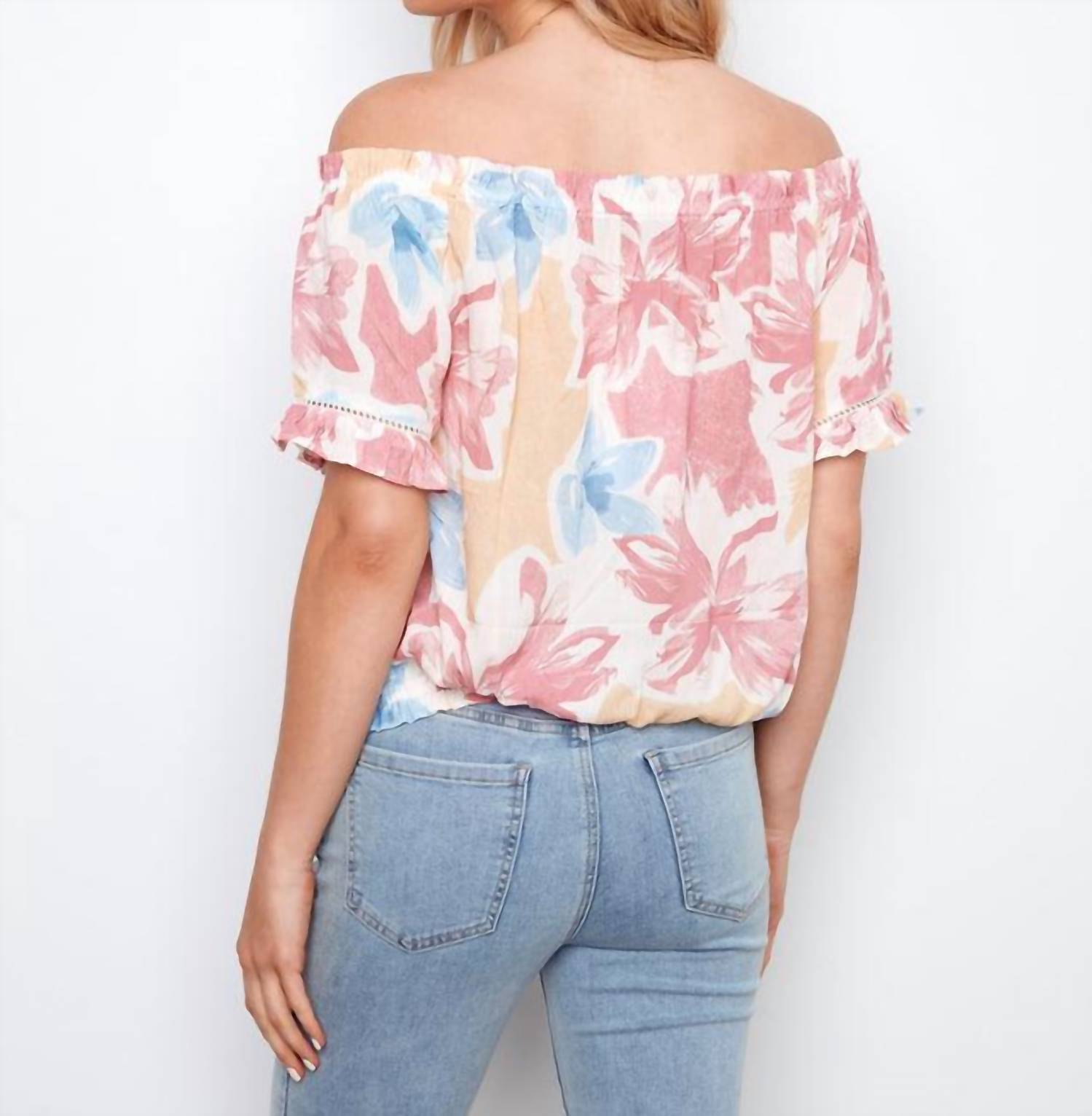 Charlie B - Printed Short Sleeve Off-shoulder Blouse