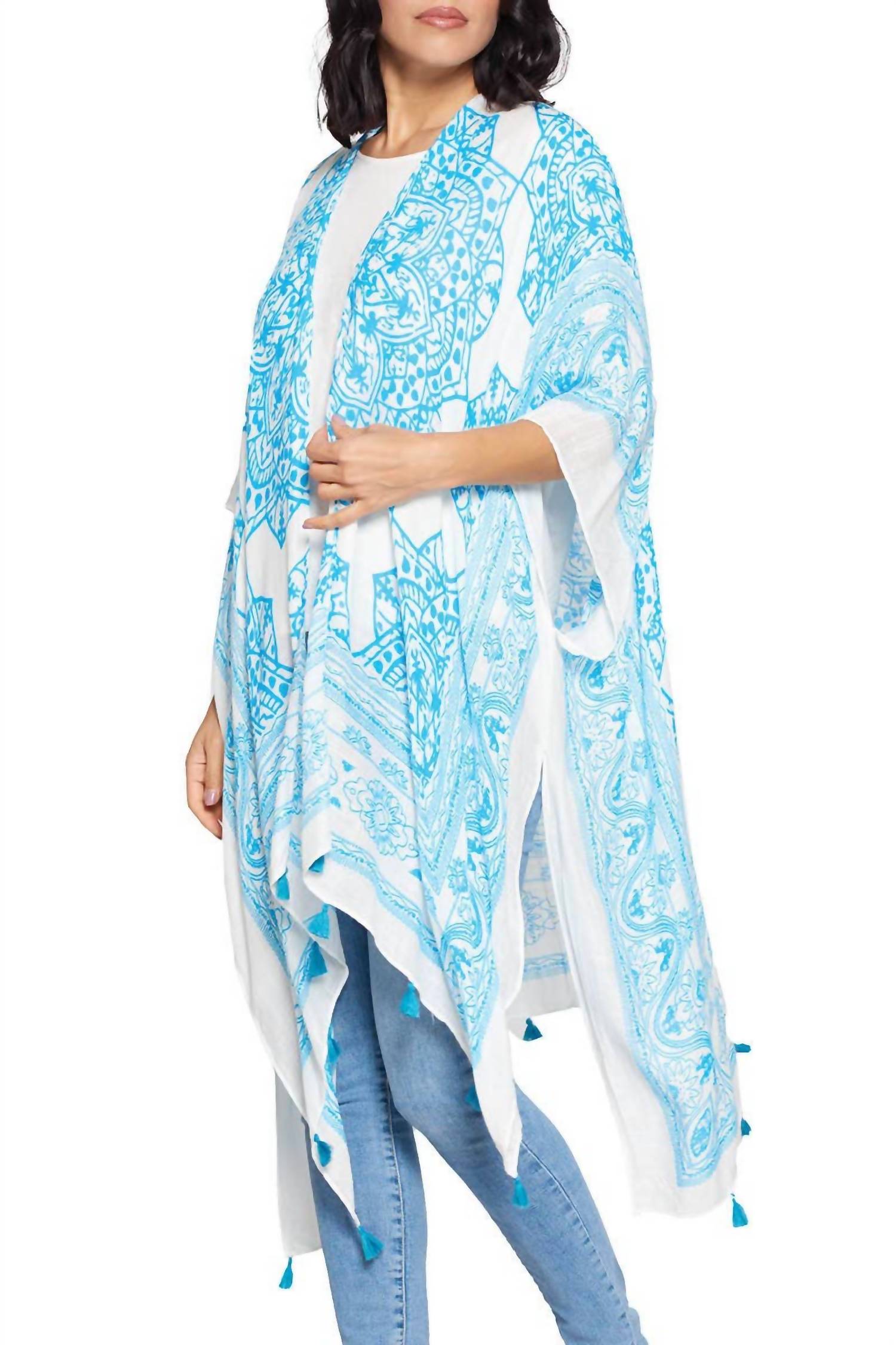 Yak & Yeti - Boho Floral Tassels Kimono Wrap
