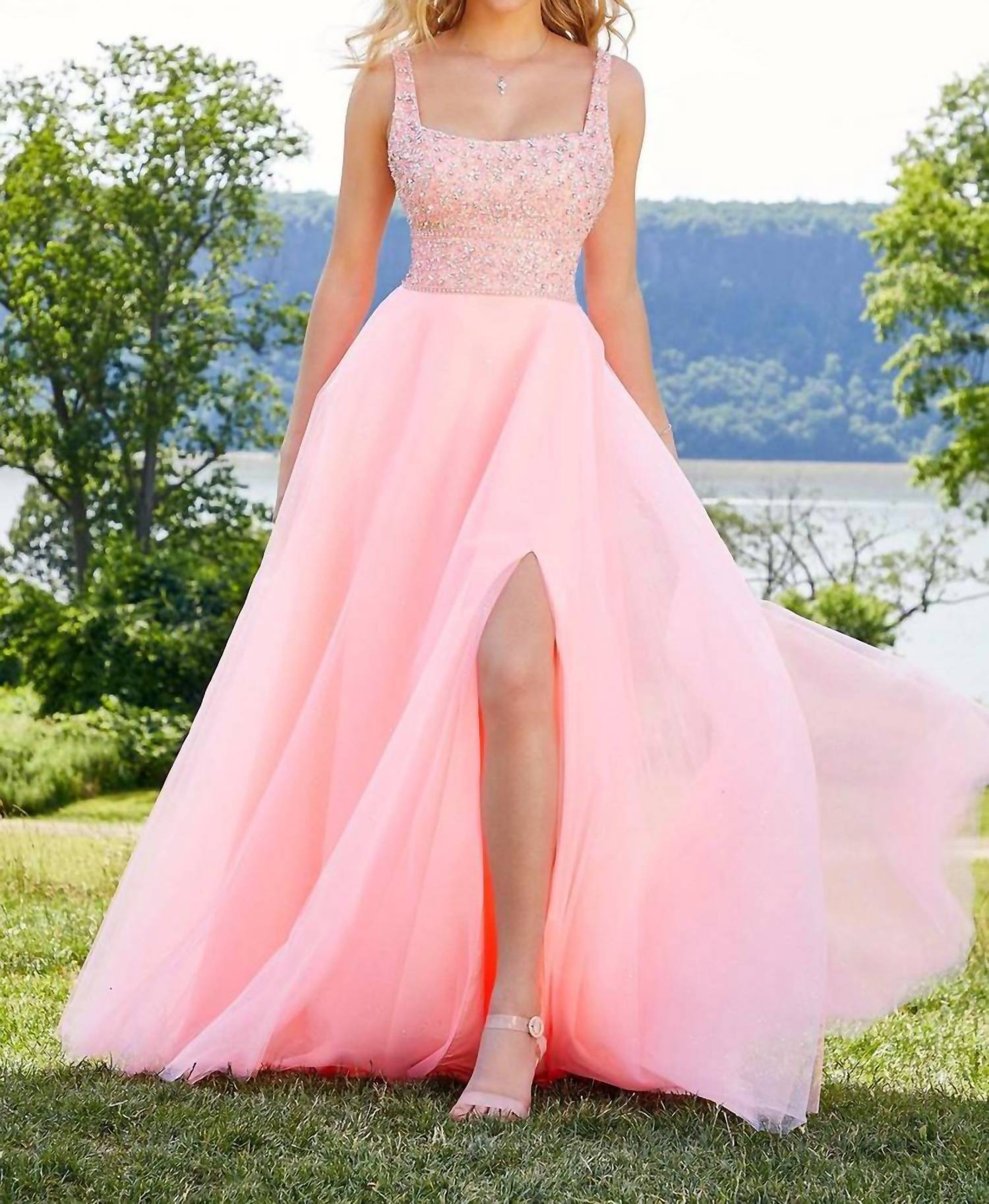 MORILEE A-line Prom Dress in coral burst - women's dress