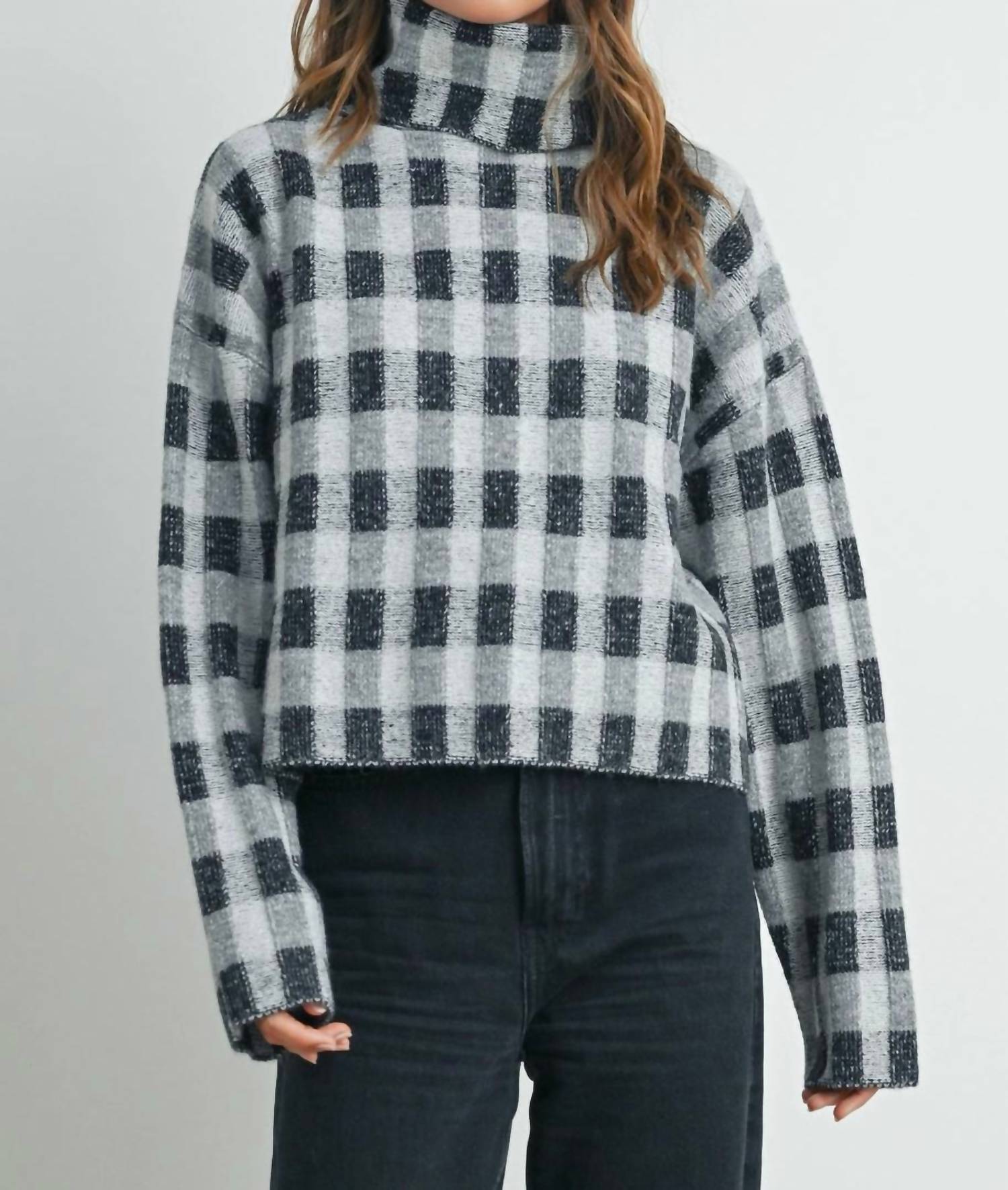 Buttermelon - Sanders Check Turtleneck Sweater Top