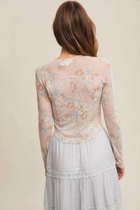 Listicle - Floral Mesh Long Sleeve Top