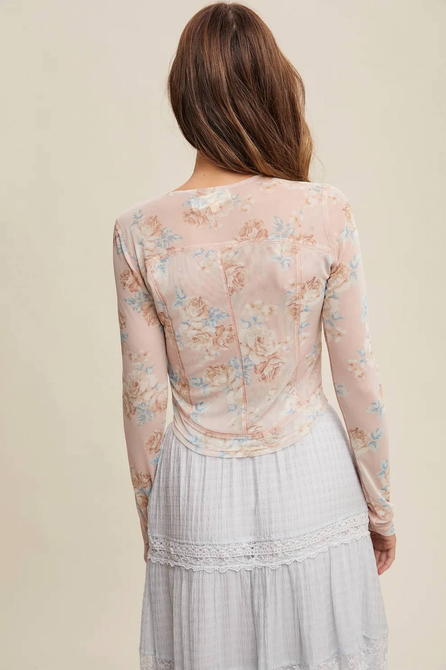 Listicle - Floral Mesh Long Sleeve Top