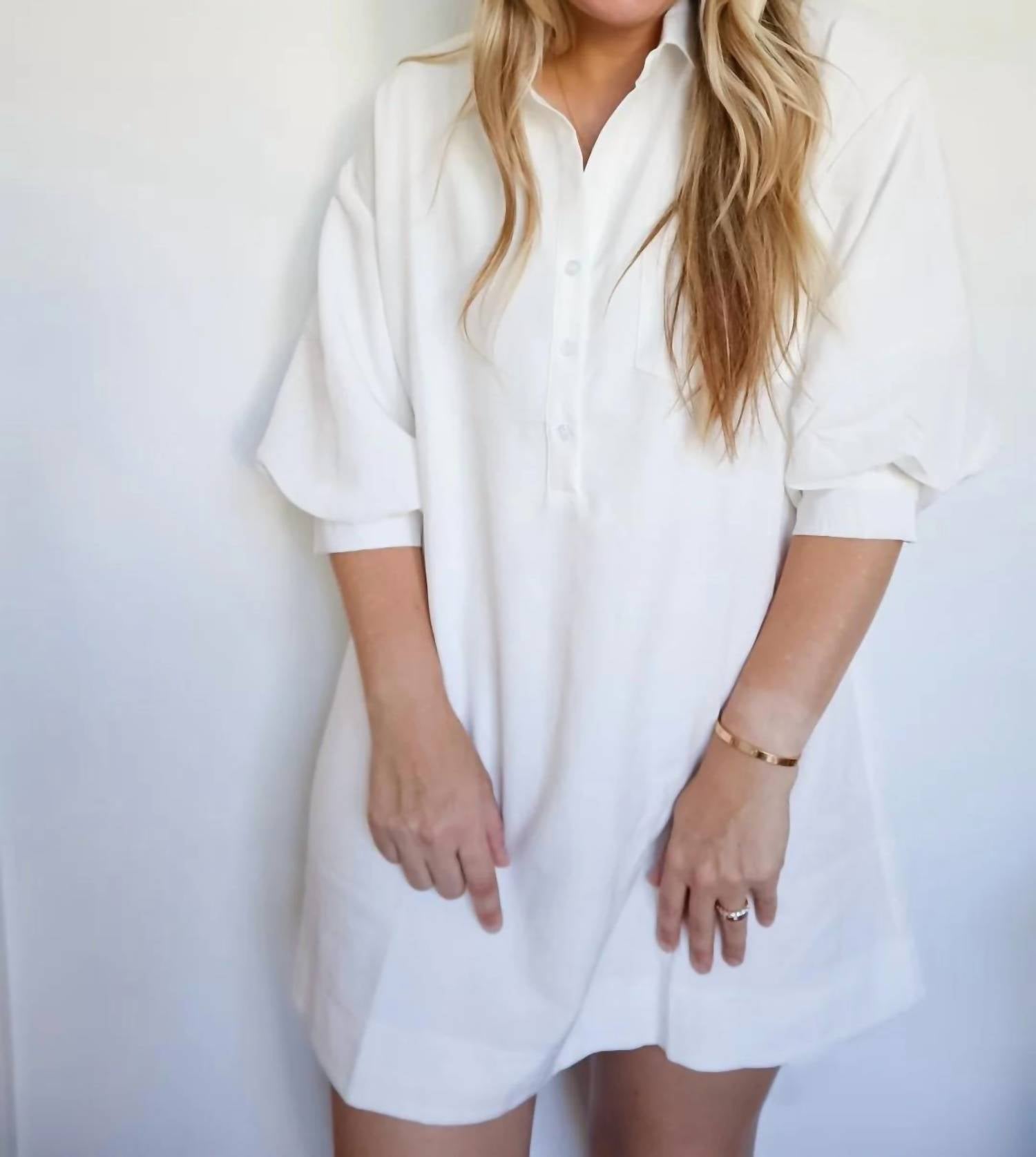 Day + Moon - Essential Puff Sleeve Mini Shirt Dress