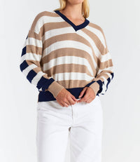 Brodie Cashmere - Mesh Stripe V Sweater