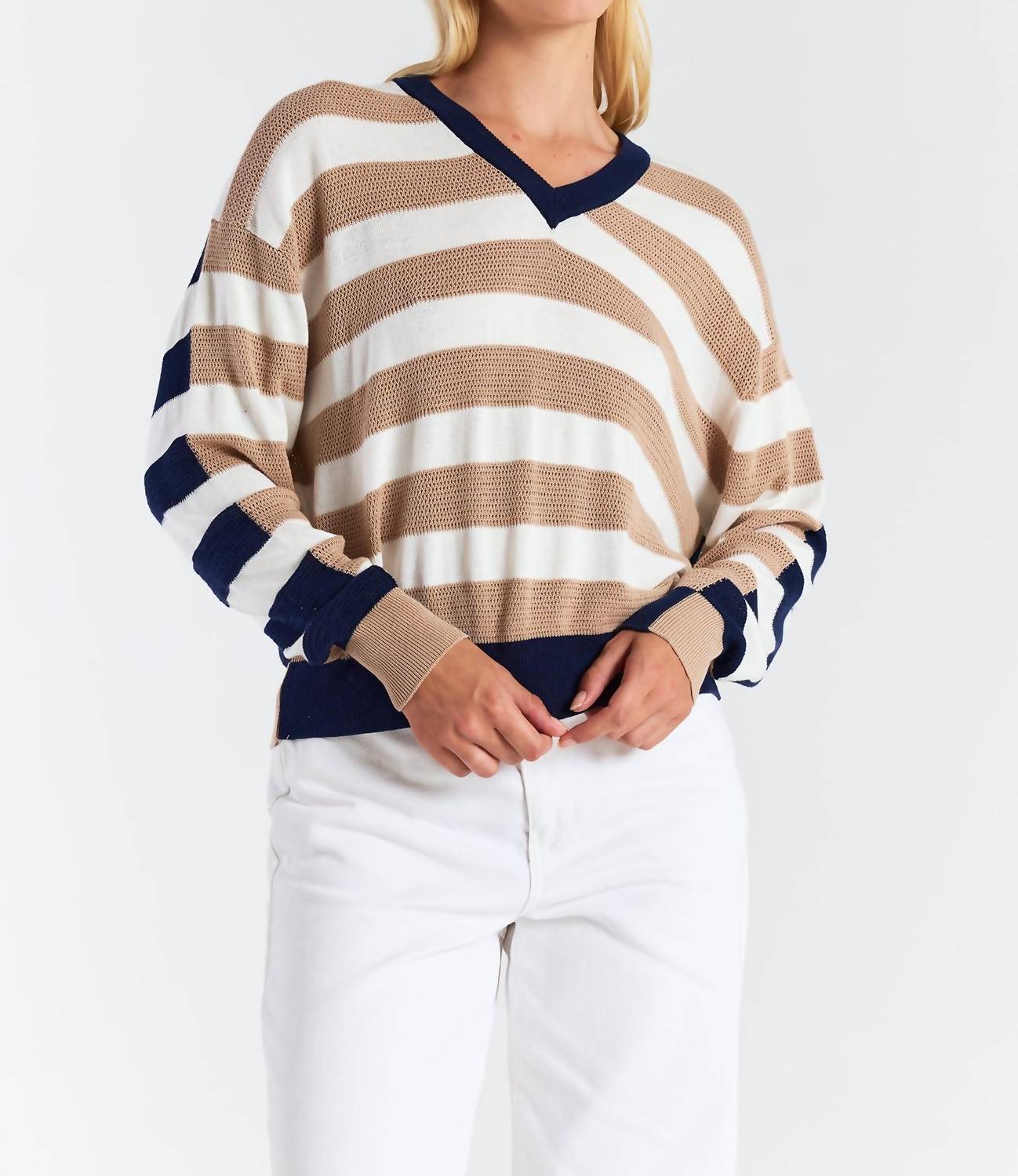 Brodie Cashmere - Mesh Stripe V Sweater