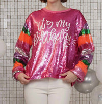 Why Dress - It's My Birthday Striped Long Sleeve Sequin Top