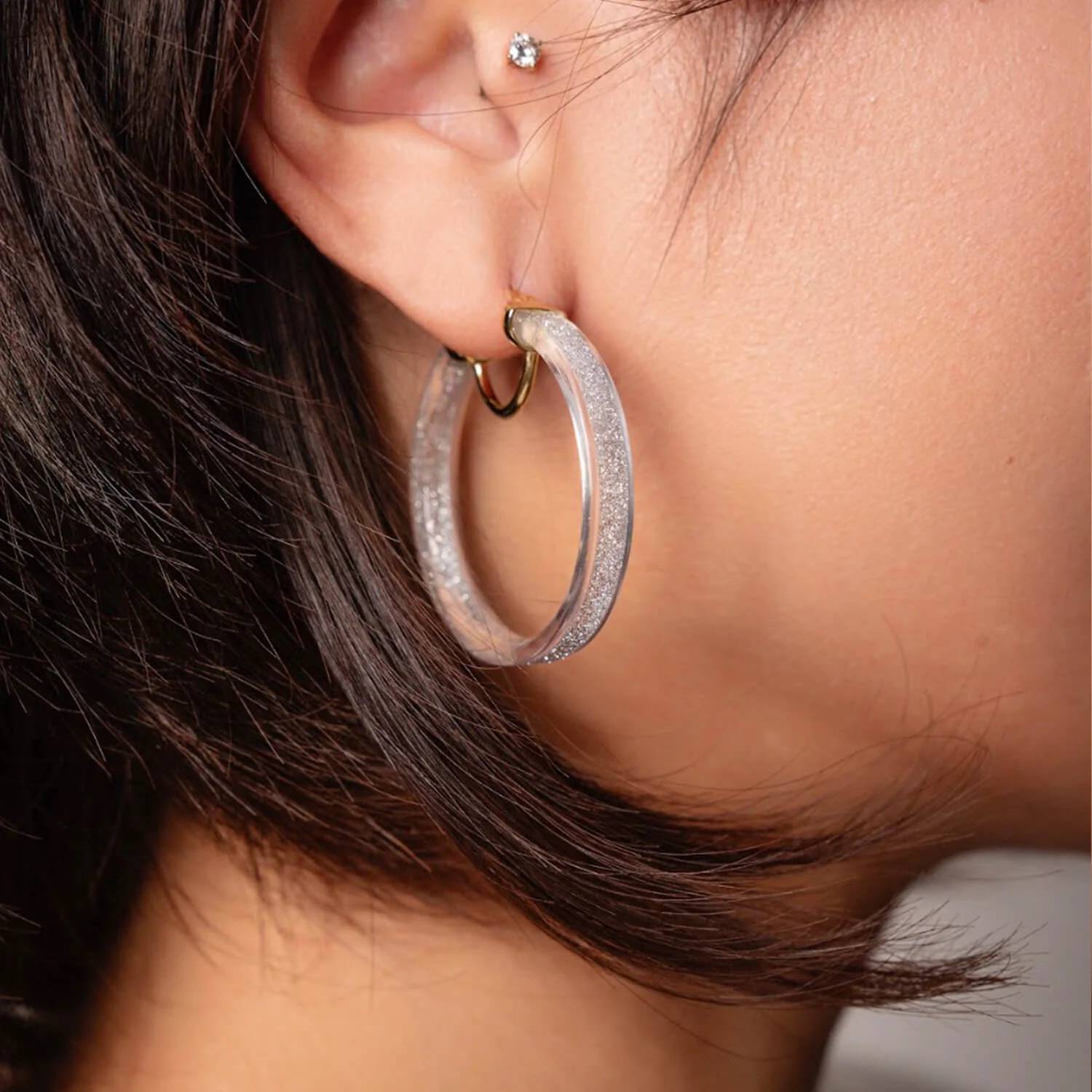 Gold & Honey - Women's Glitter Lucite Hoop Earrings