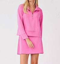 Mary Square Regan Half Zip Pullover in pink - women's sweater - detail view