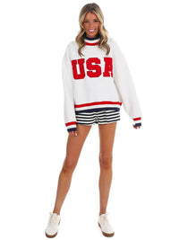 Pretty Follies - USA Letter Print Contrast Sweatshirt