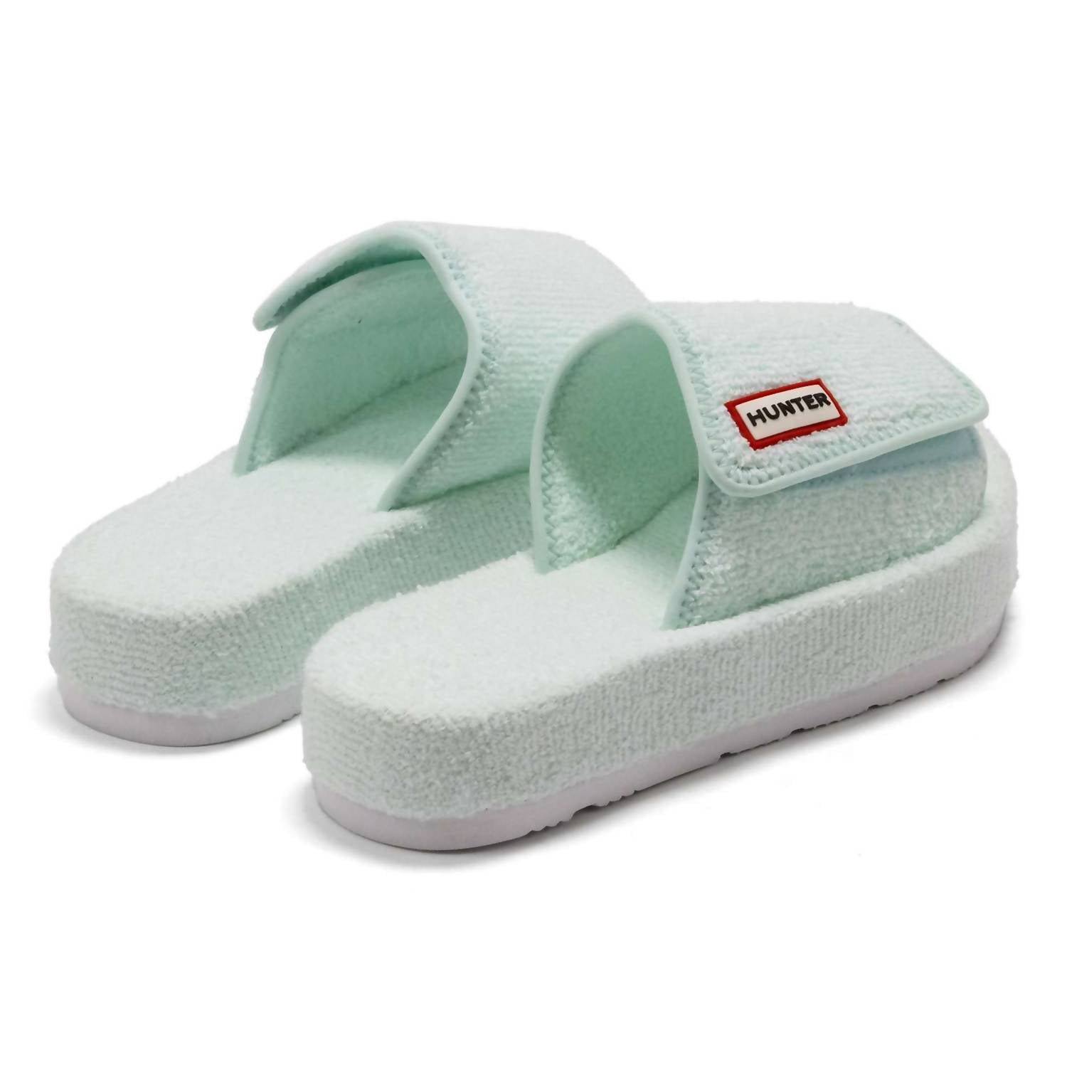 HUNTER Women's Original Terry Towelling Logo Slides in spearmint - women's shoe - alternate view