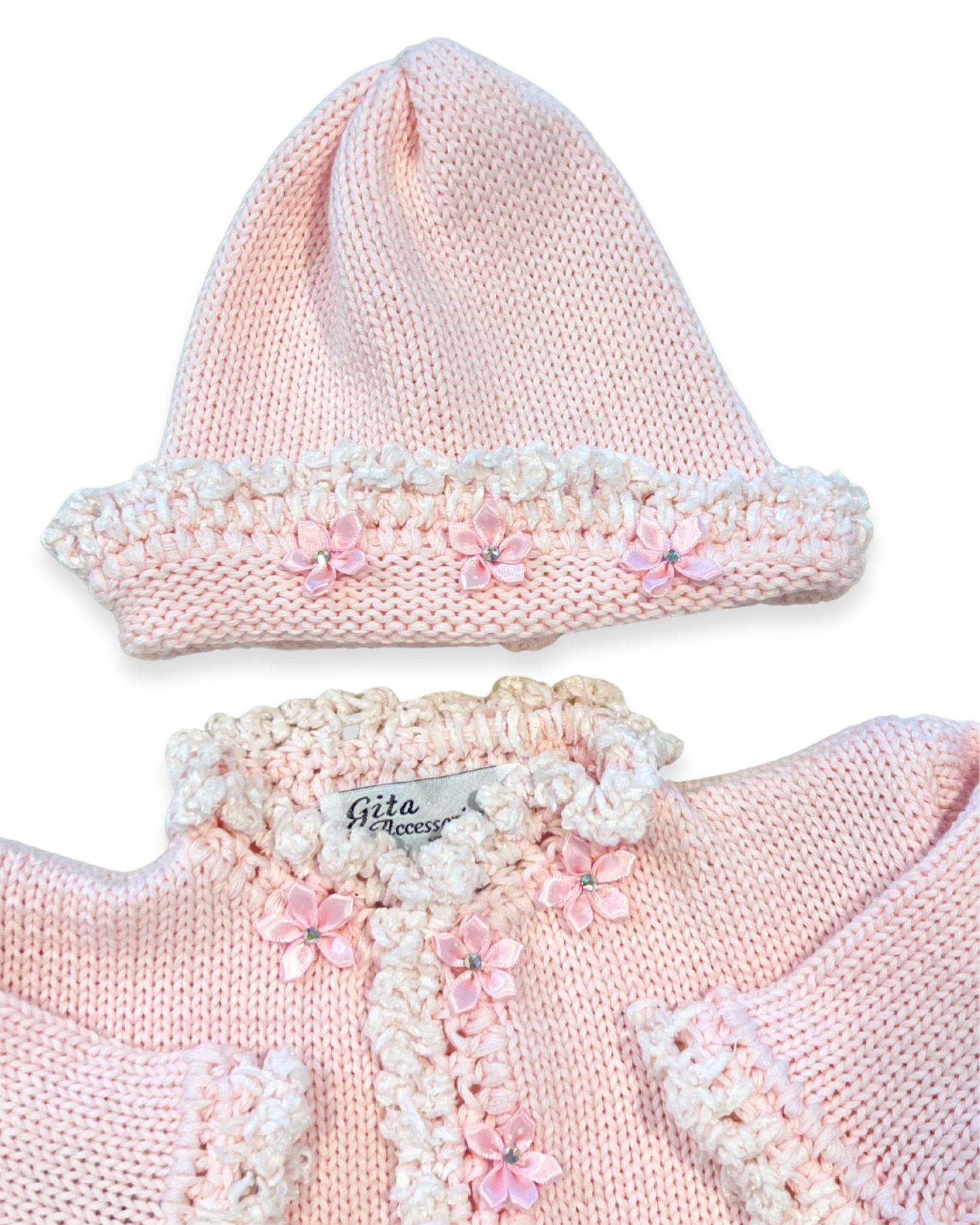Gita - Girl's 2pc Cotton Sweater With Chenille Ruffle With Hat