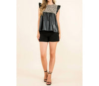 Thml - Ruffle Sleeve Leather Cheetah Top