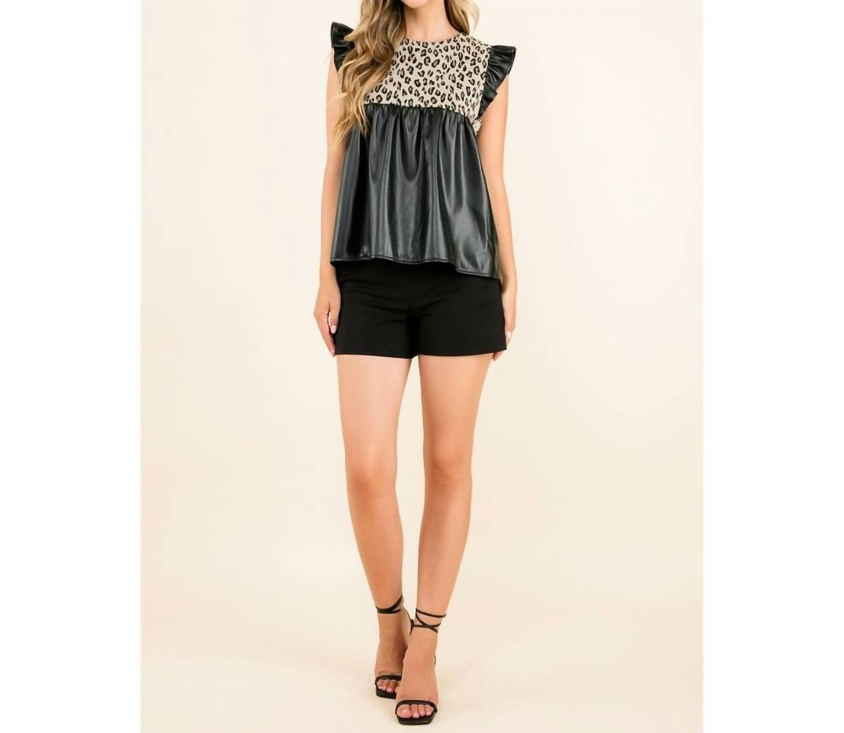 Thml - Ruffle Sleeve Leather Cheetah Top