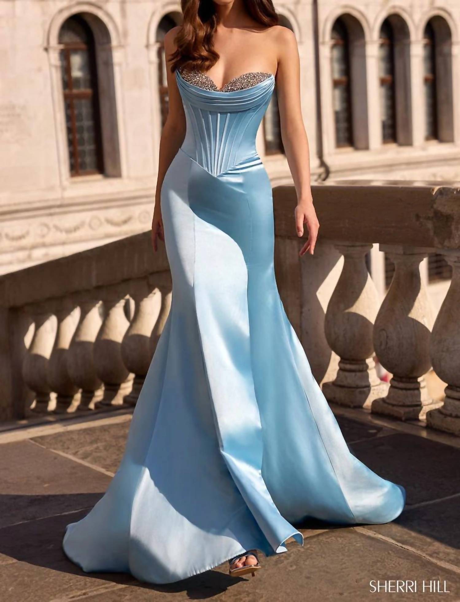Sherri Hill - Strapless Satin Corset Mermaid Gown