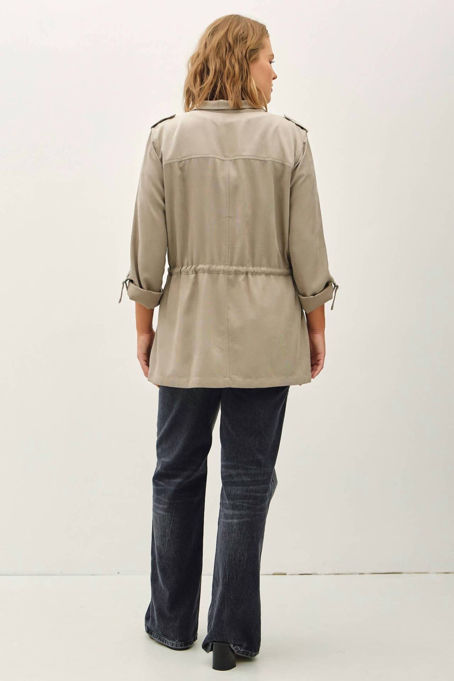 Be Cool - Cinched Waist Cargo Utility Jacket - Plus