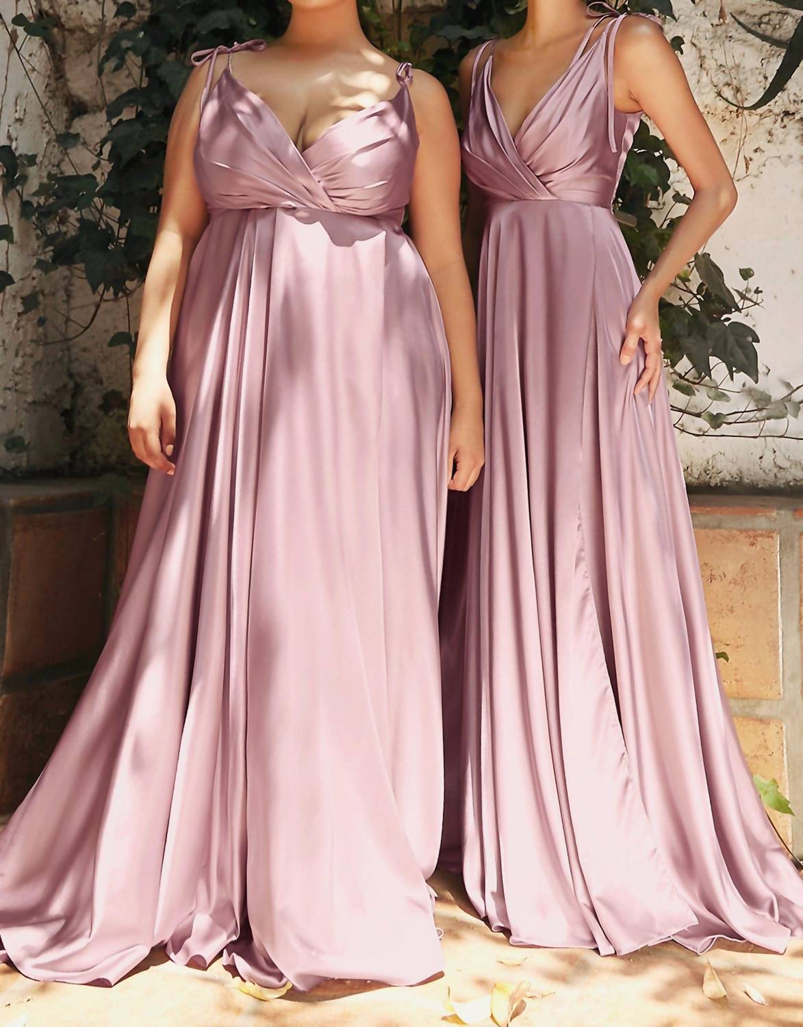 Ladivine Long Satin V-neck Dress in mauve - women's dress - alternate view